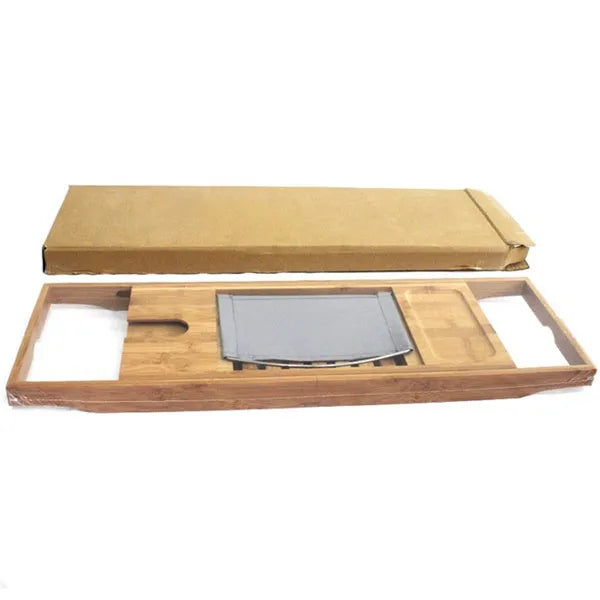 Natural bamboo single-layer bathtub frame for bathroom storage with desktop installation.