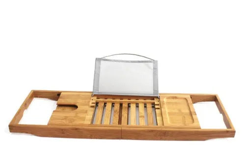 Natural bamboo single-layer bathtub frame for bathroom storage with desktop installation.