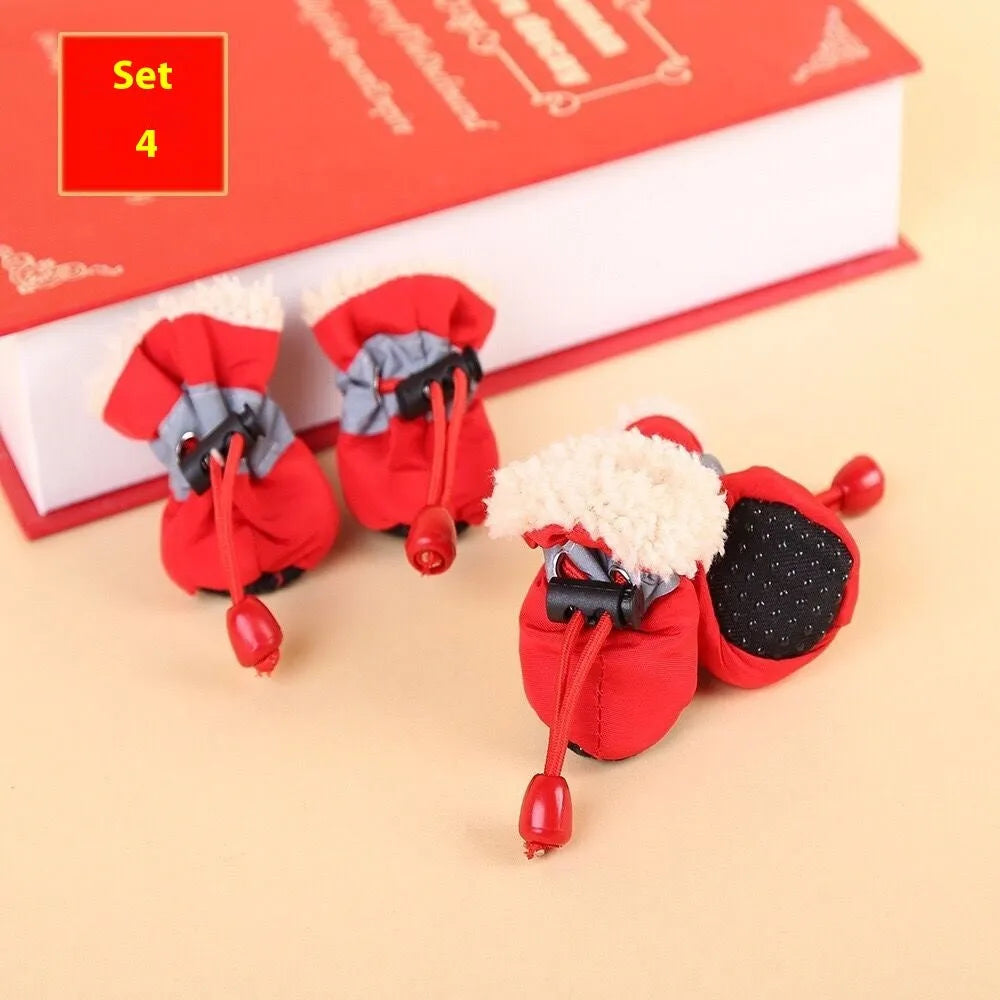 Cloth dog shoes with soft soles in multiple colours showing non-slip design and fleece lining option