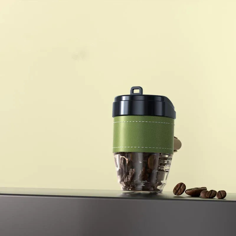 Cup-shaped car air freshener with coffee beans fragrance in plastic housing