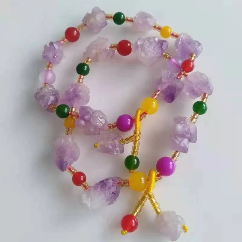 Natural shaped amethyst bracelet with fu character decoration for women's jewellery and gifting.