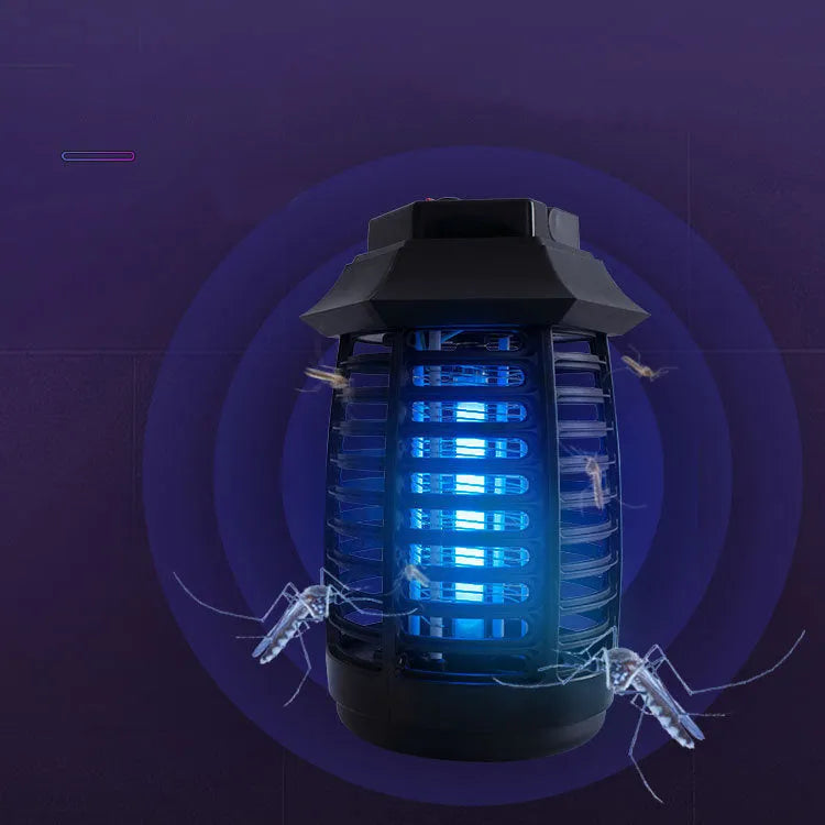 Black aromatherapy mosquito lamp with UV glass tube and LED decorative light for indoor insect control