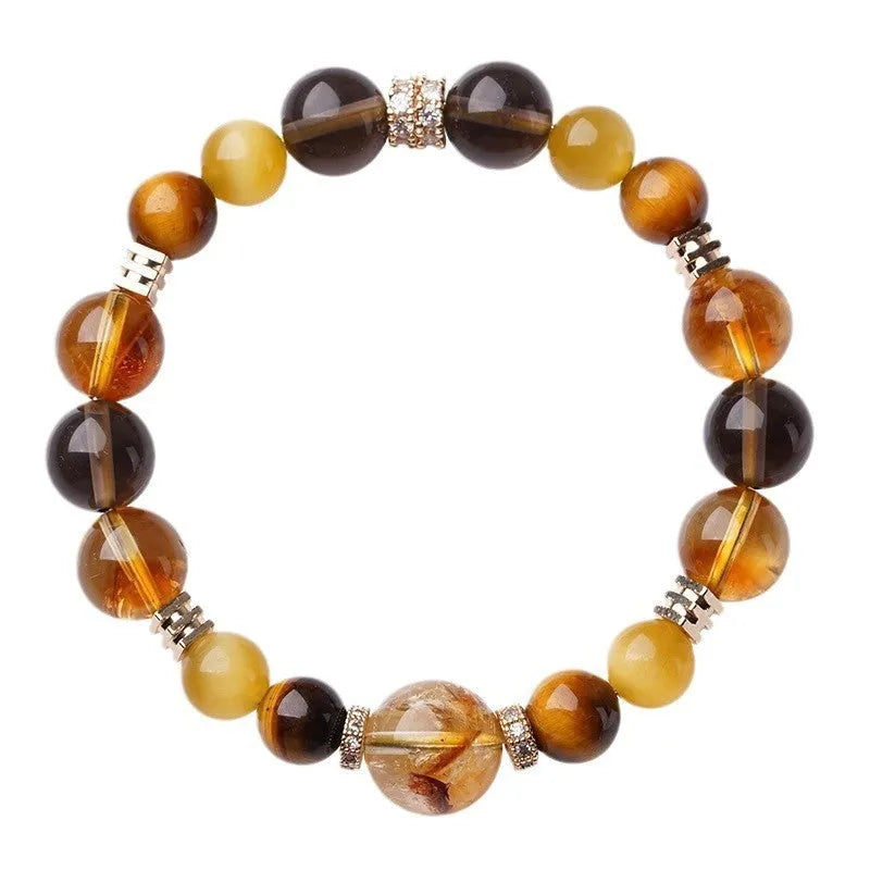 Natural yellow tiger-eye crystal bracelet with Jinba lucky design in geometry beads