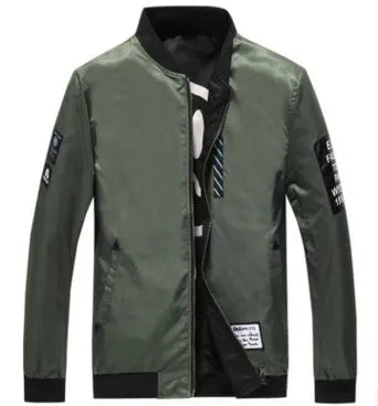 Reversible men's flight jacket showing striped pattern on one side, thin fit for autumn and winter casual wear