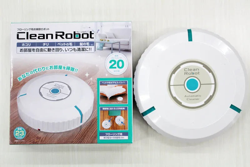 Black or white AC robot vacuum cleaner on a wooden floor showing its 23-inch square size and low profile.