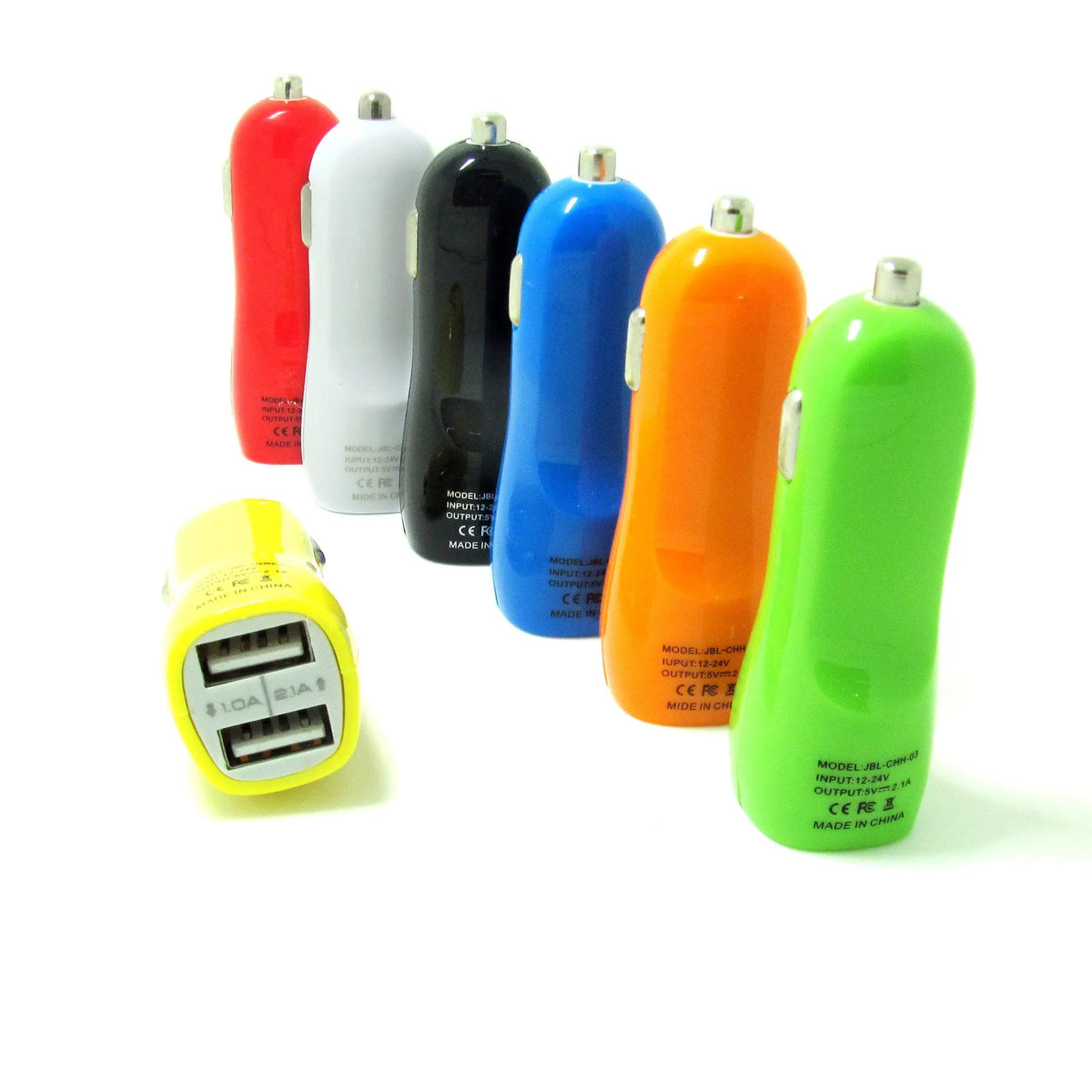 Duckbill dual USB car charger with blue LED light showing two charging ports