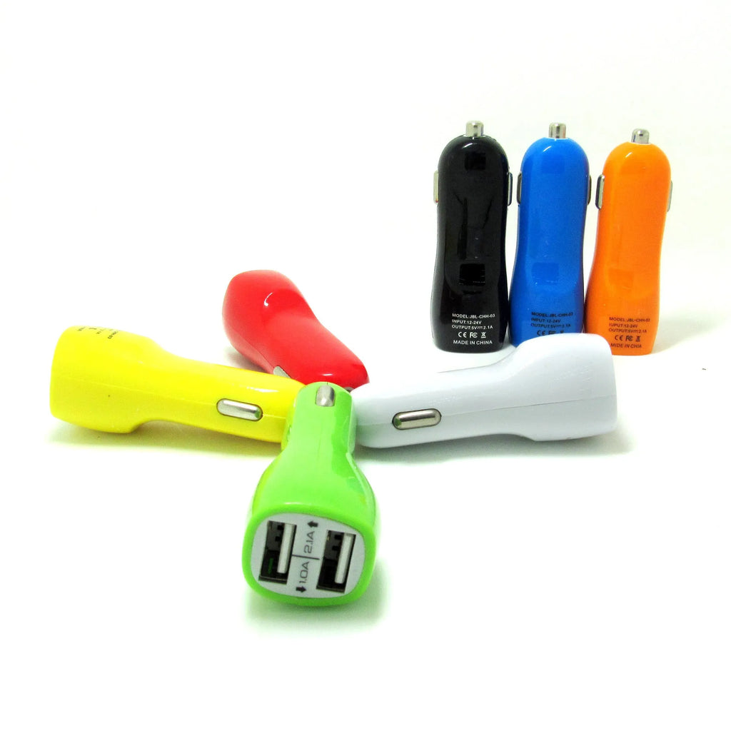 Duckbill dual USB car charger with blue LED light showing two charging ports