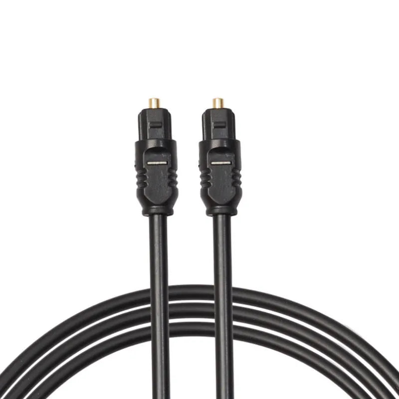 Black Toslink optical audio cable with square connector showing 2 metre length and 4mm plug