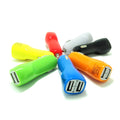 Duckbill dual USB car charger with blue LED light showing two charging ports
