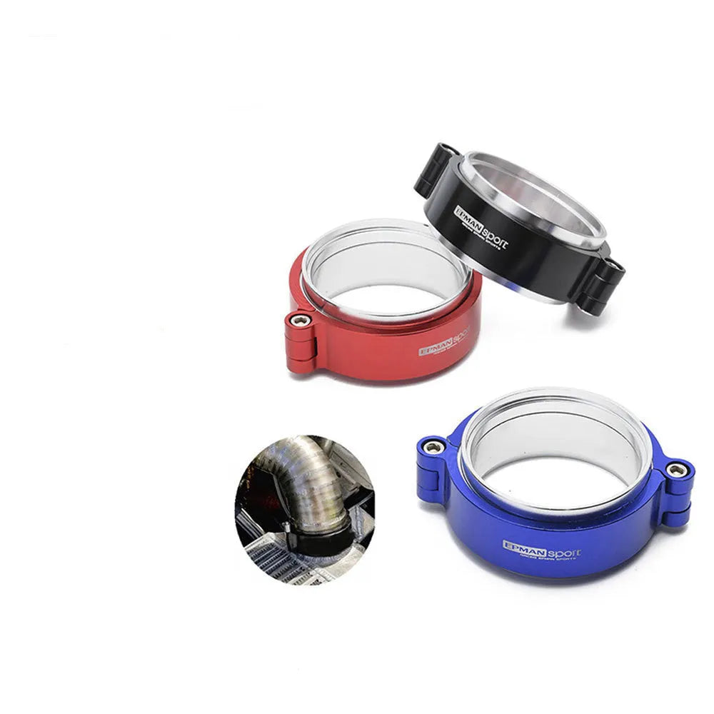 Aluminium fixed movement clamp for car exhaust modification in black, blue or red colours
