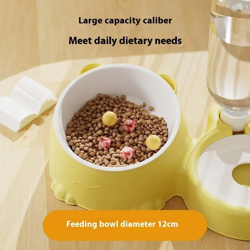 Double bowl automatic cat water fountain with stainless steel ceramic construction and plastic base