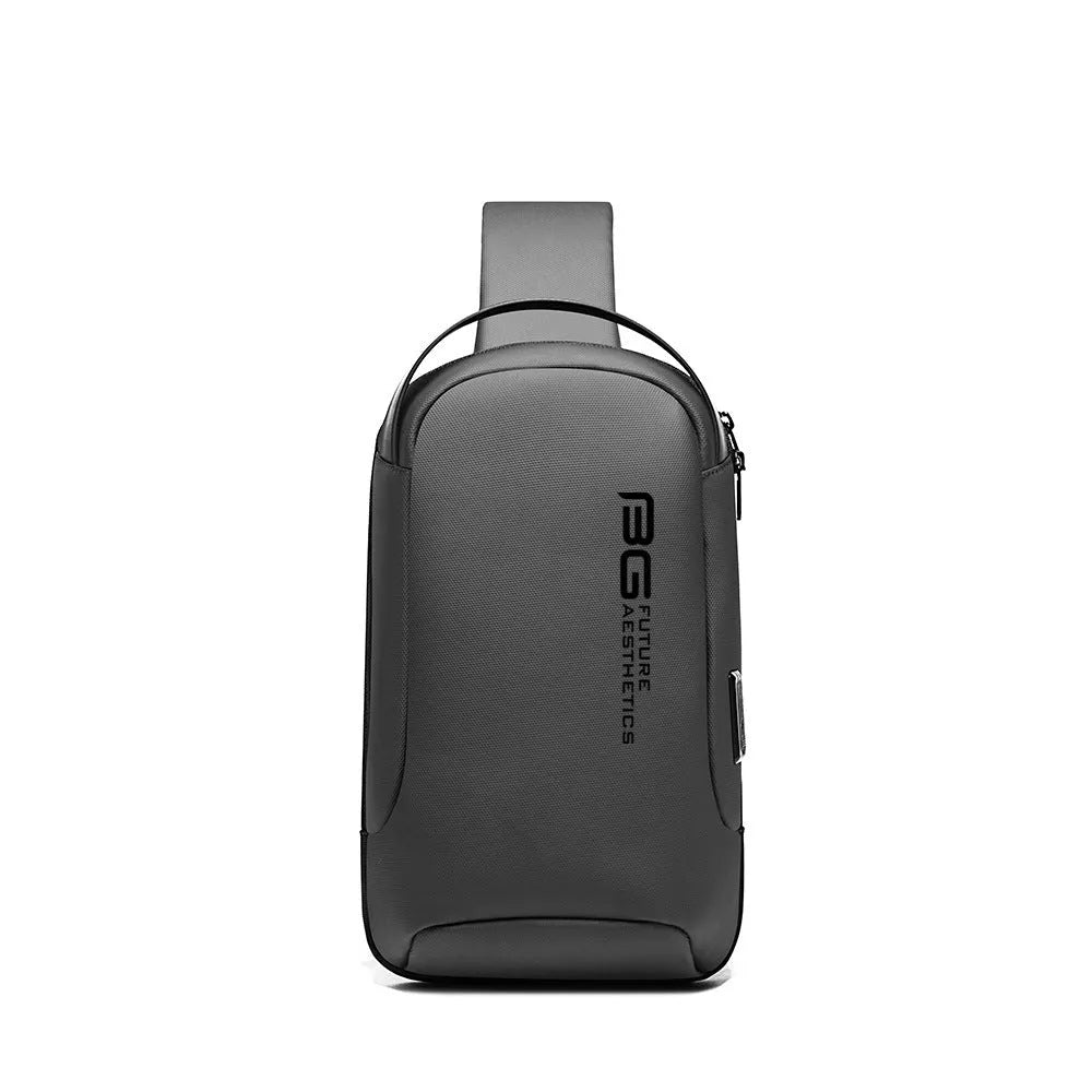 Men's oxford cloth shoulder bag with USB charging port in black colour option