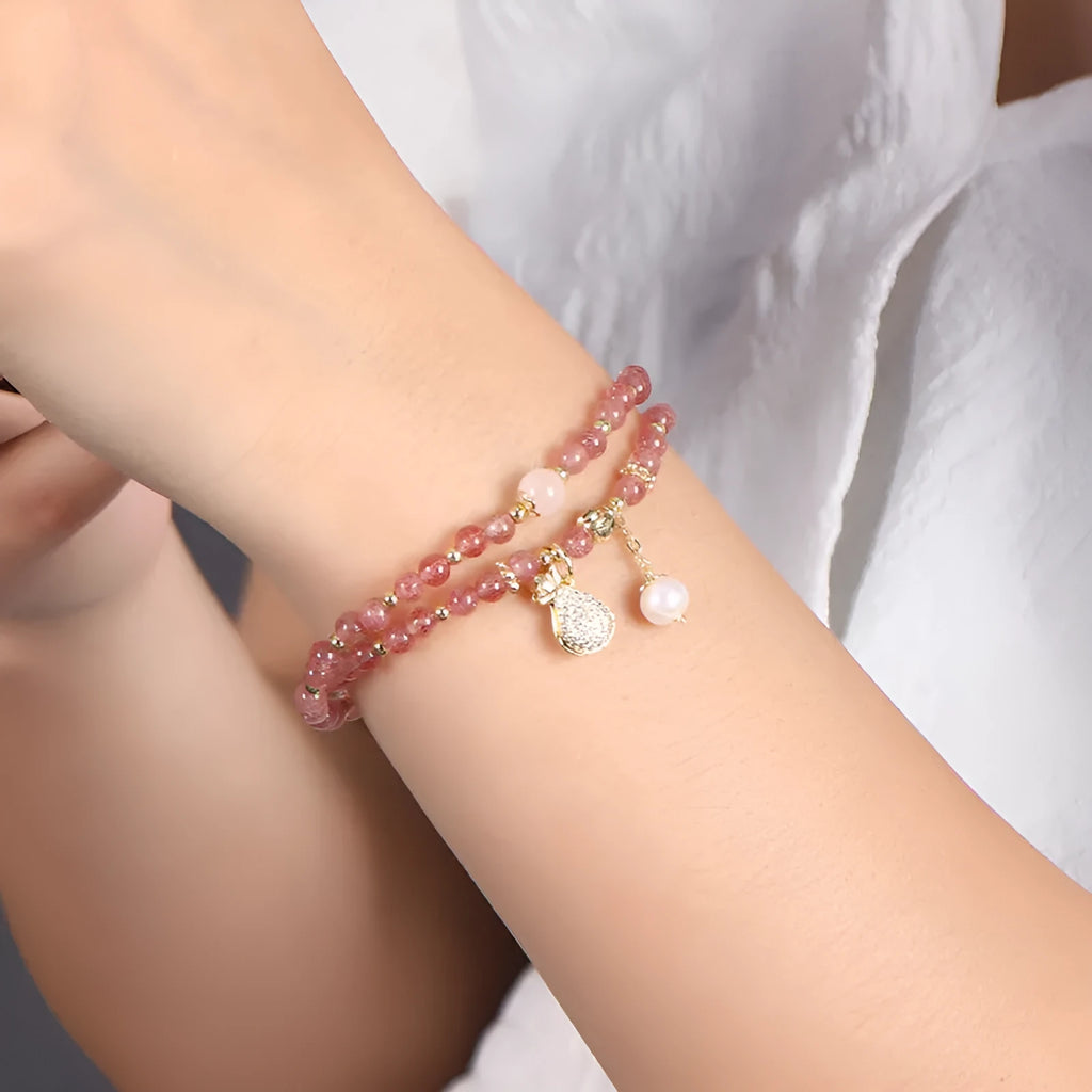 Strawberry quartz crystal bracelet with geometry shape and wallet bracelet design