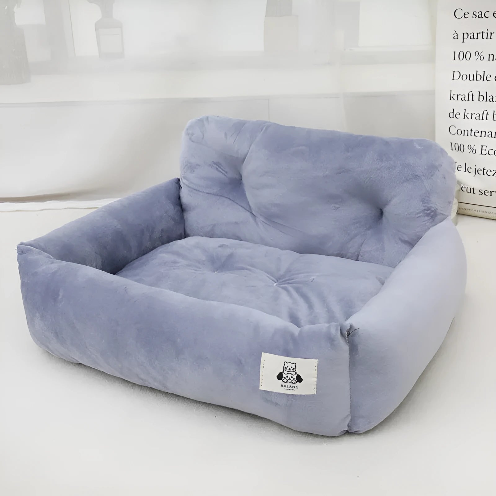Gray and Blue Plaid cloth dog car bed nest for pet travel on vehicle seat