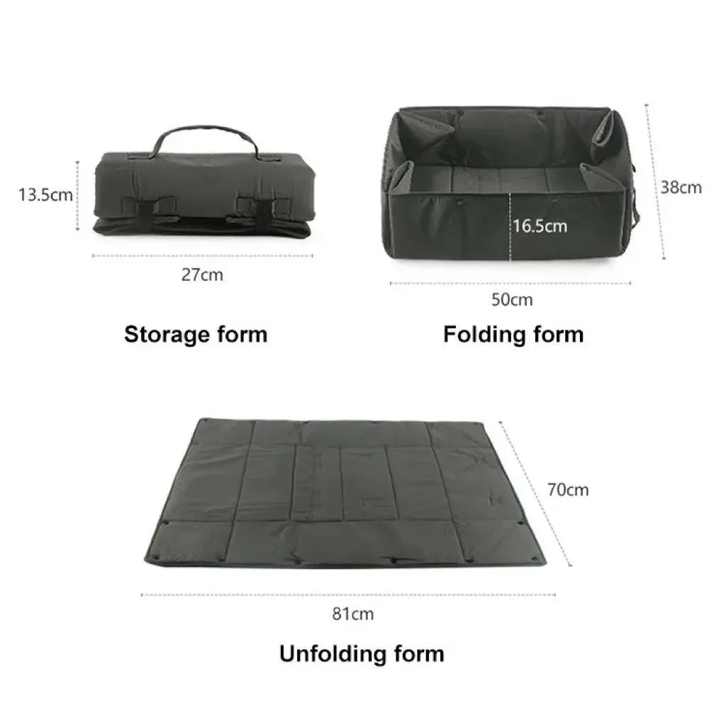 Black portable dog travel bed, 3-in-1 pet carrier, mat and cushion, collapsible water and dirt resistant kennel