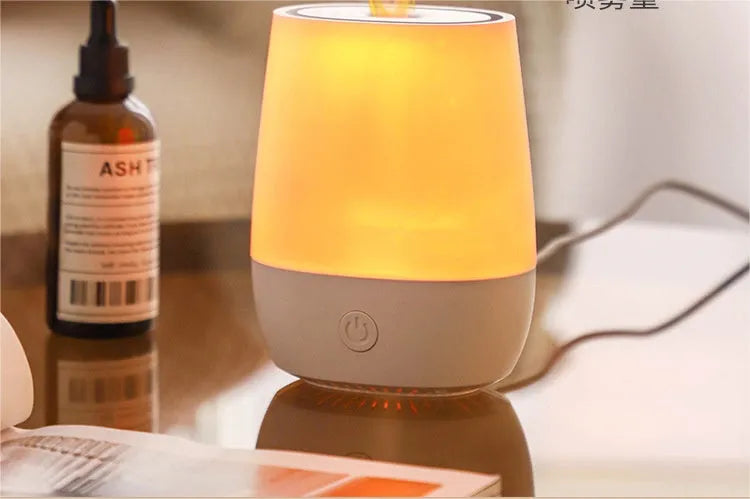 White USB aroma diffuser with simulated flame effect and humidifier function
