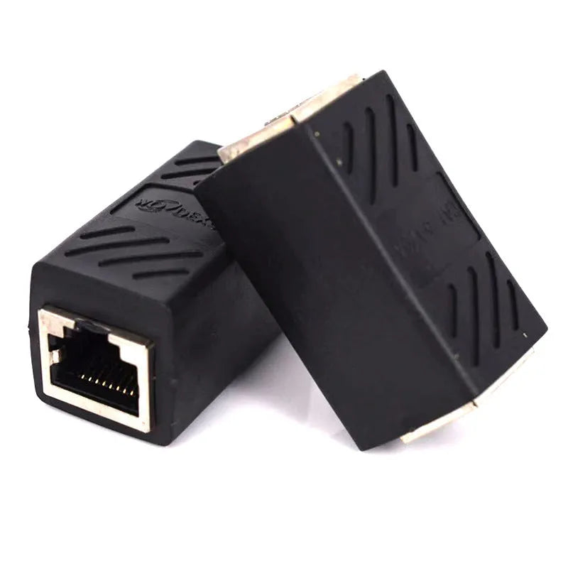 Black RJ45 network cable butt joint extender adapter for Ethernet cabling extension