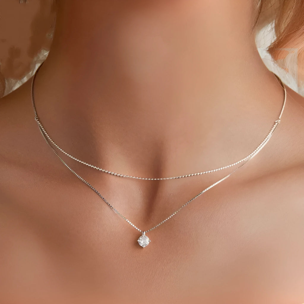 S925 sterling silver double-layer necklace with pearl chain and personality pendant in silver colour
