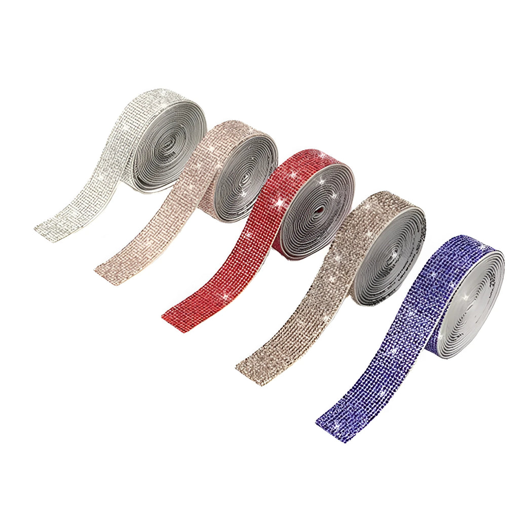 Self-adhesive electroplated glass water drill strip for clothing and shoe decoration in multiple widths