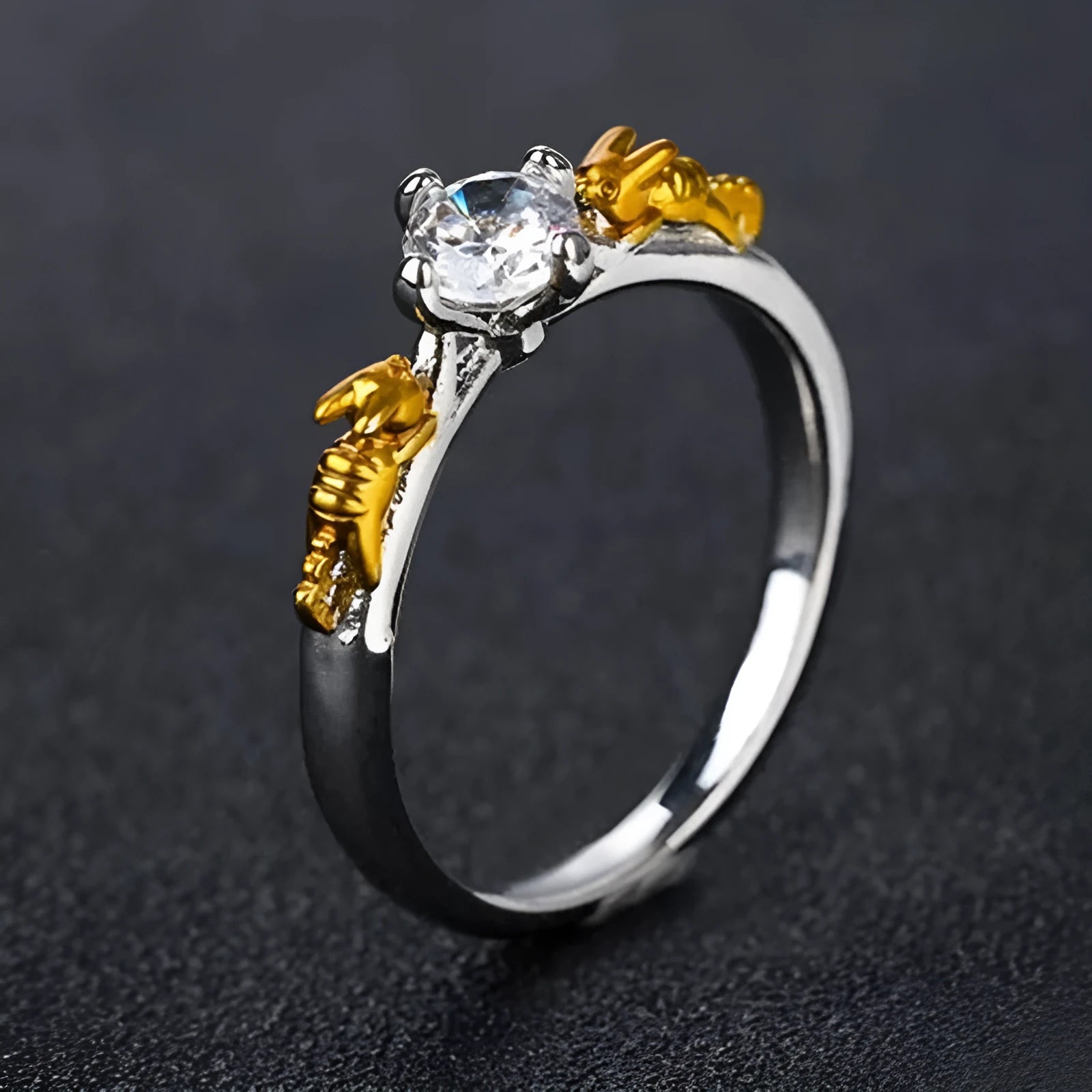 Crown style crystal ring in black gold finish on copper base for cosplay jewellery