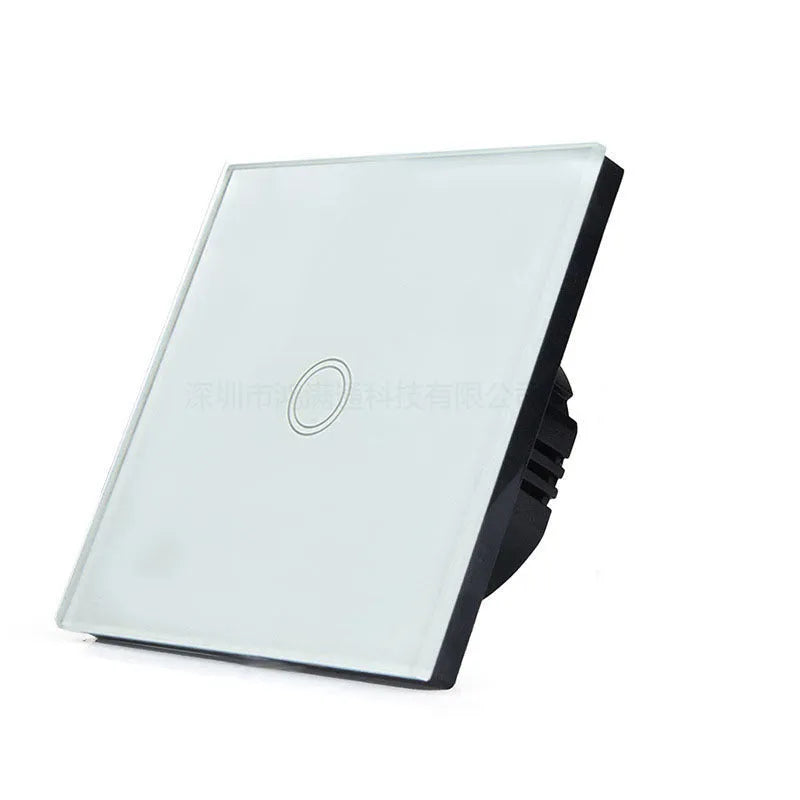 Type 86 touch switch with tempered glass panel in black, golden or white finishes