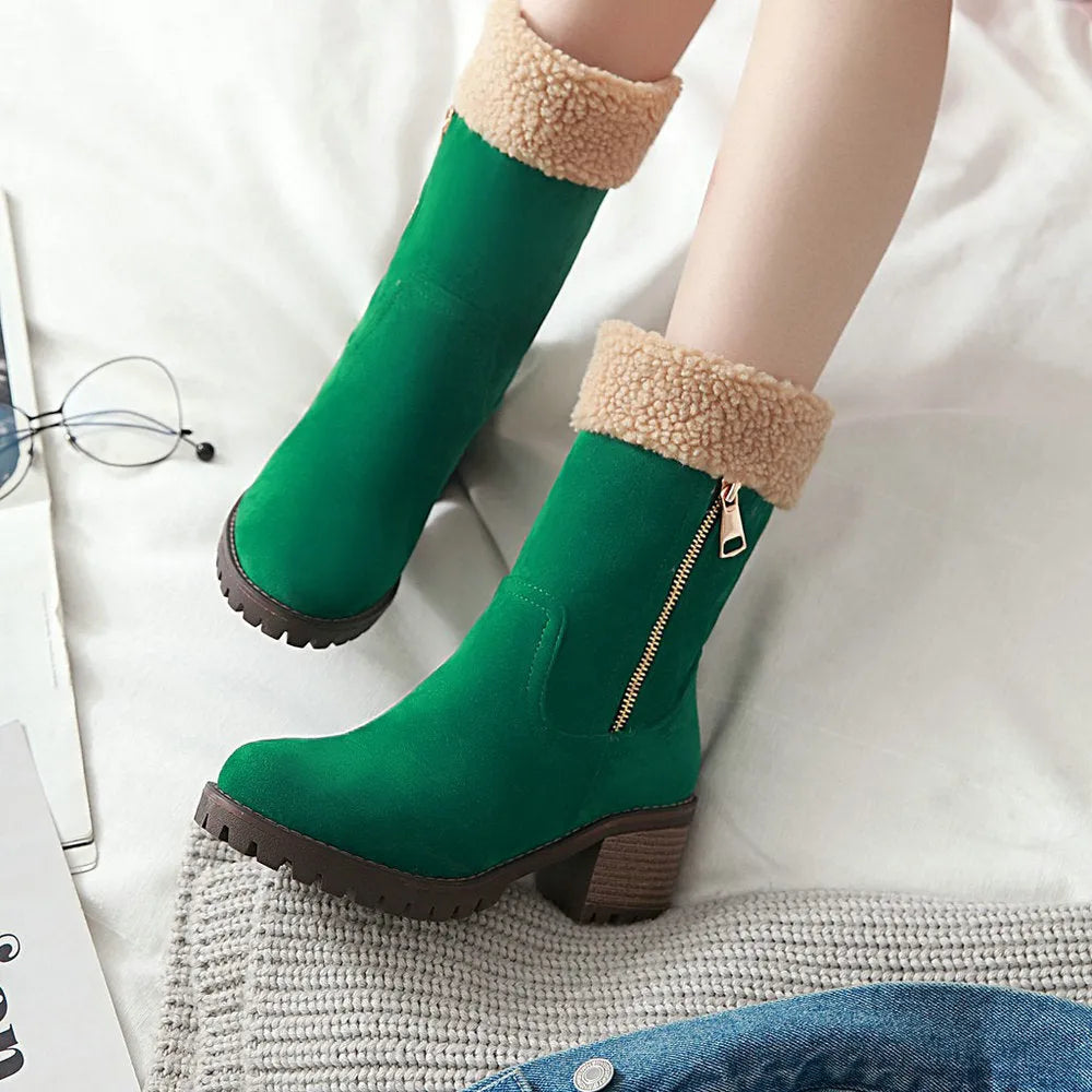 Men's waterproof snow boots with plush lining in black, grey, green, and orange colours