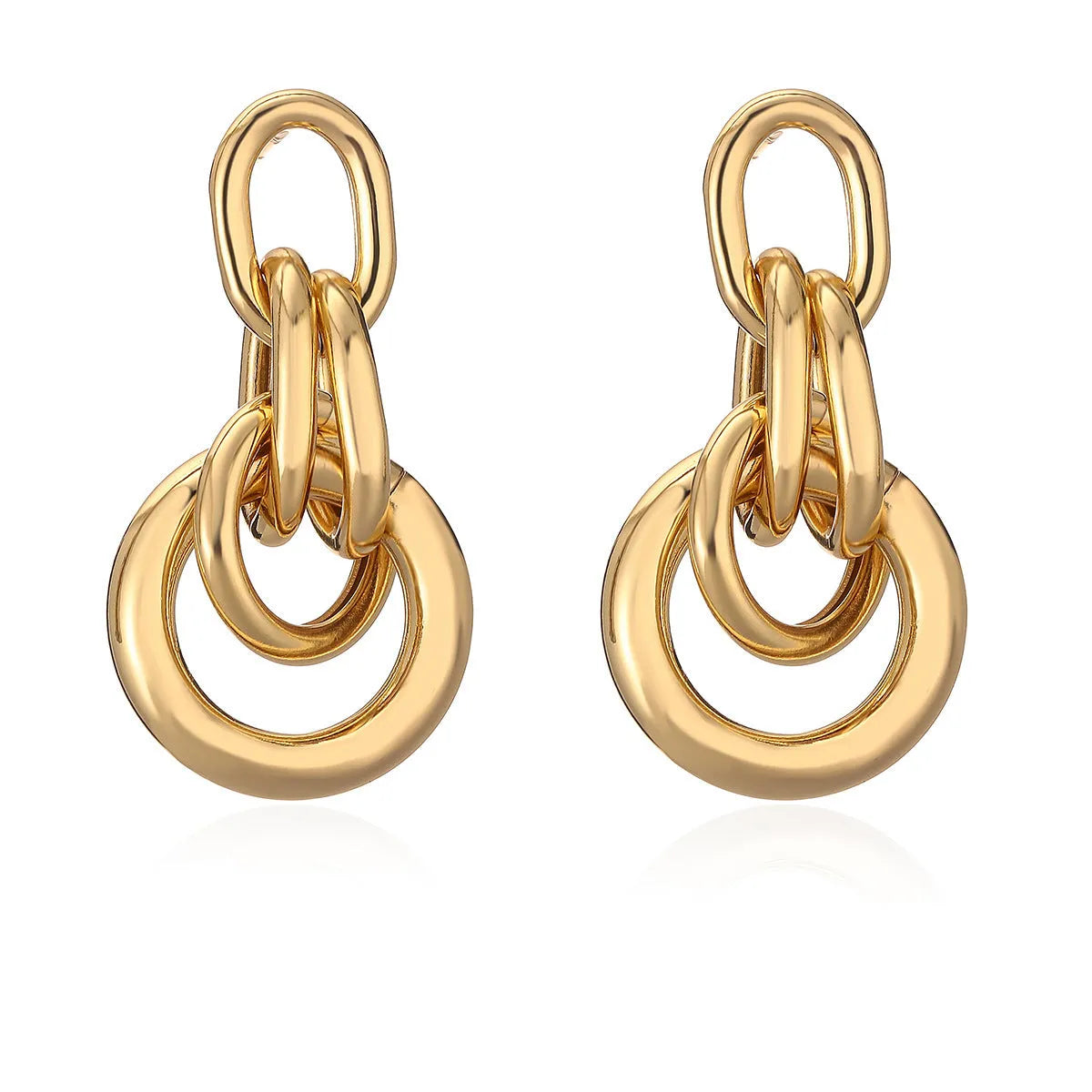 Gold-colour geometric earrings with irregular shapes and INS high-profile design