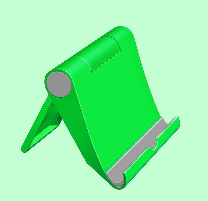 Black PE folding tablet stand holding a mobile phone at an adjustable angle