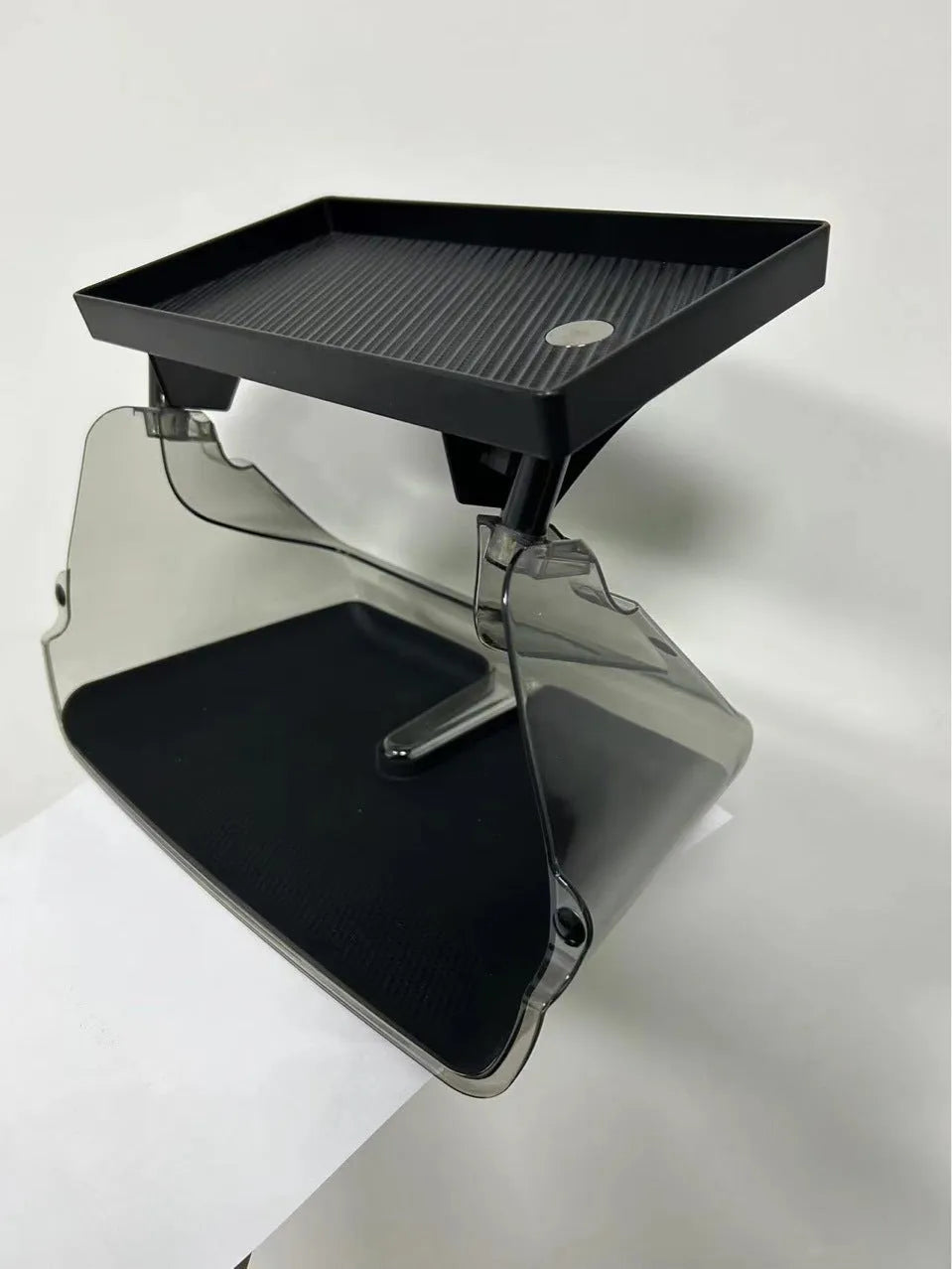 Black ABS storage box for under the Tesla Model 3 Y touchscreen, showing ETC card slot and napkin box compartment.