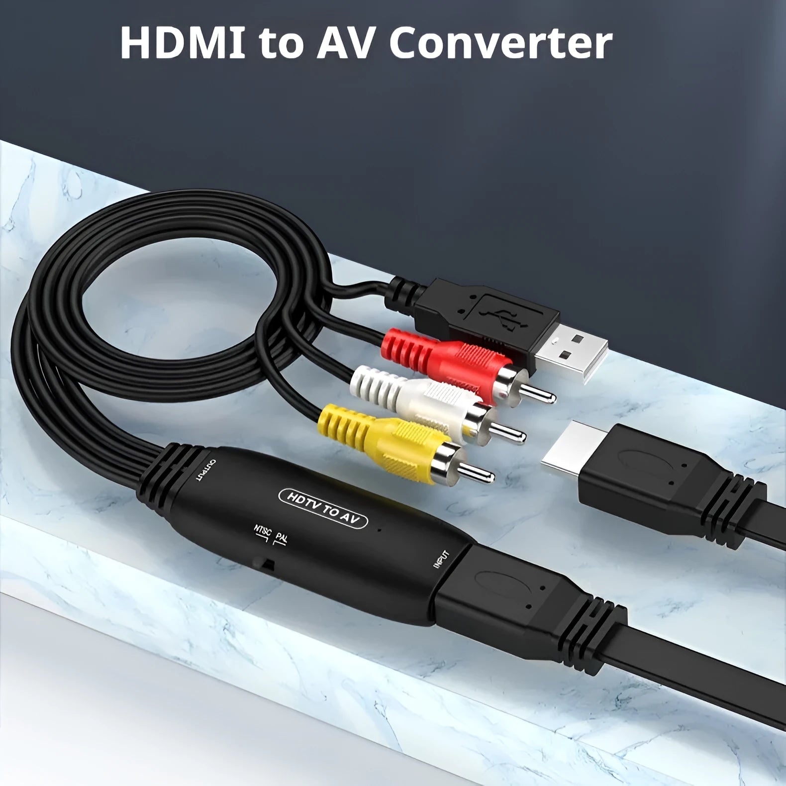 HDMI to AV converter adapter cable with 110cm length and 1080p resolution support