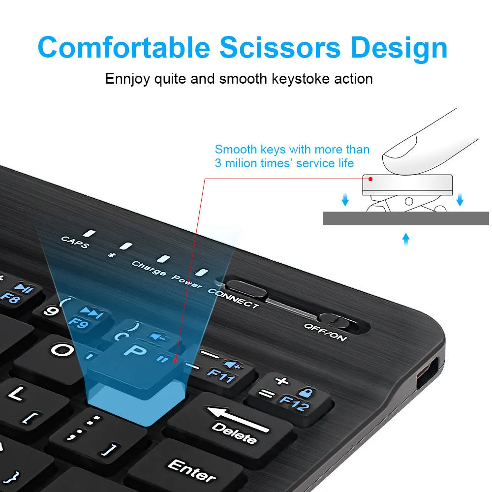 Mini Bluetooth wireless keyboard in black or white colour with 10-metre range