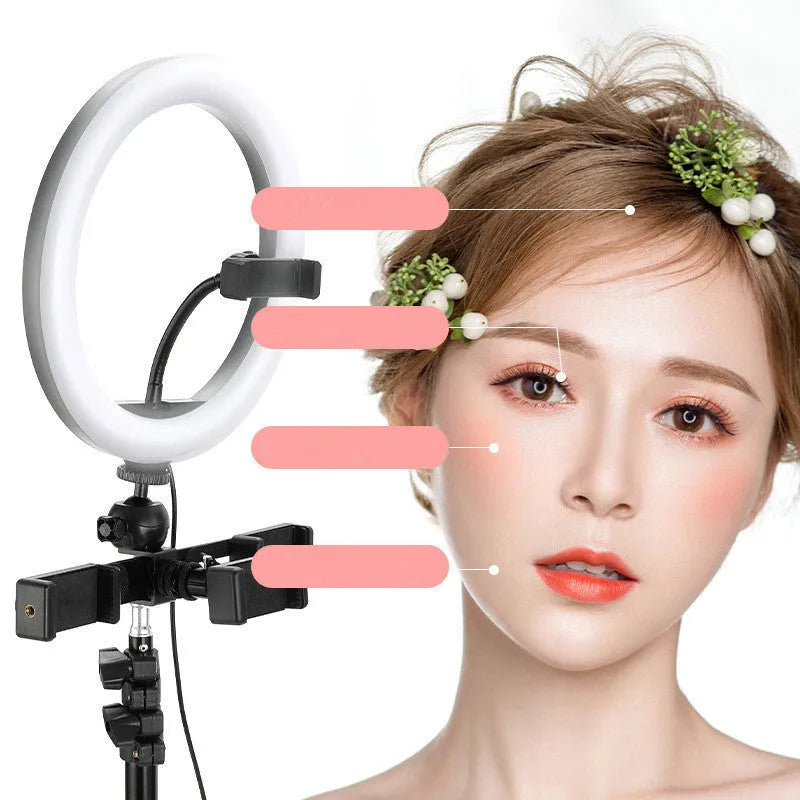 10-inch smartphone ring light with adjustable metal bracket for selfies and video recording