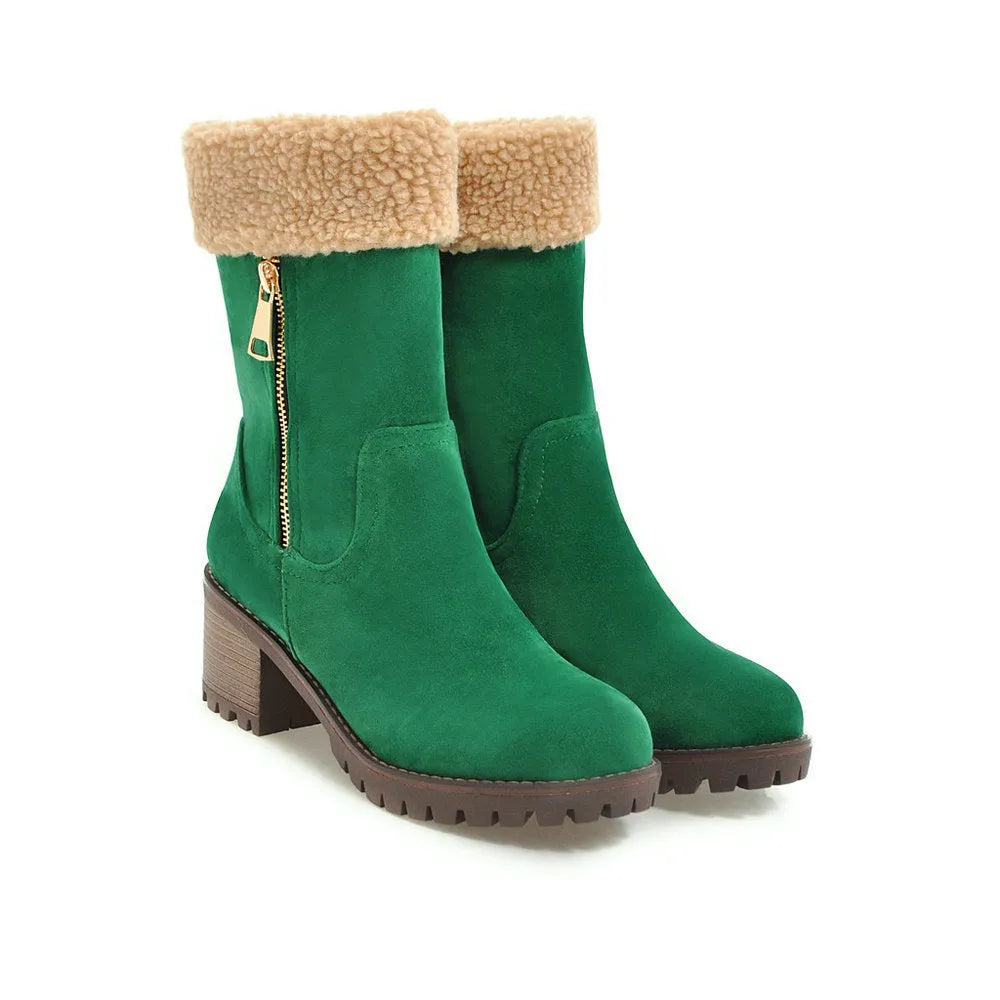 Men's waterproof snow boots with plush lining in black, grey, green, and orange colours