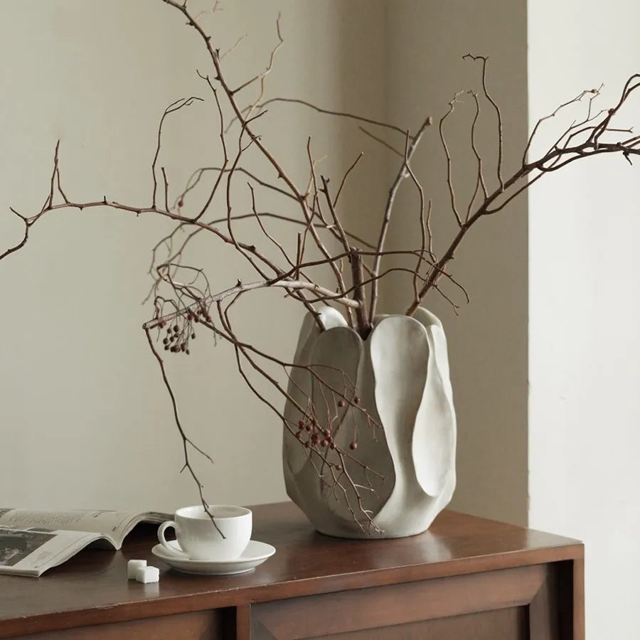 Irregular handmade ceramic vase in magnesium clay for flower arrangements and home decoration
