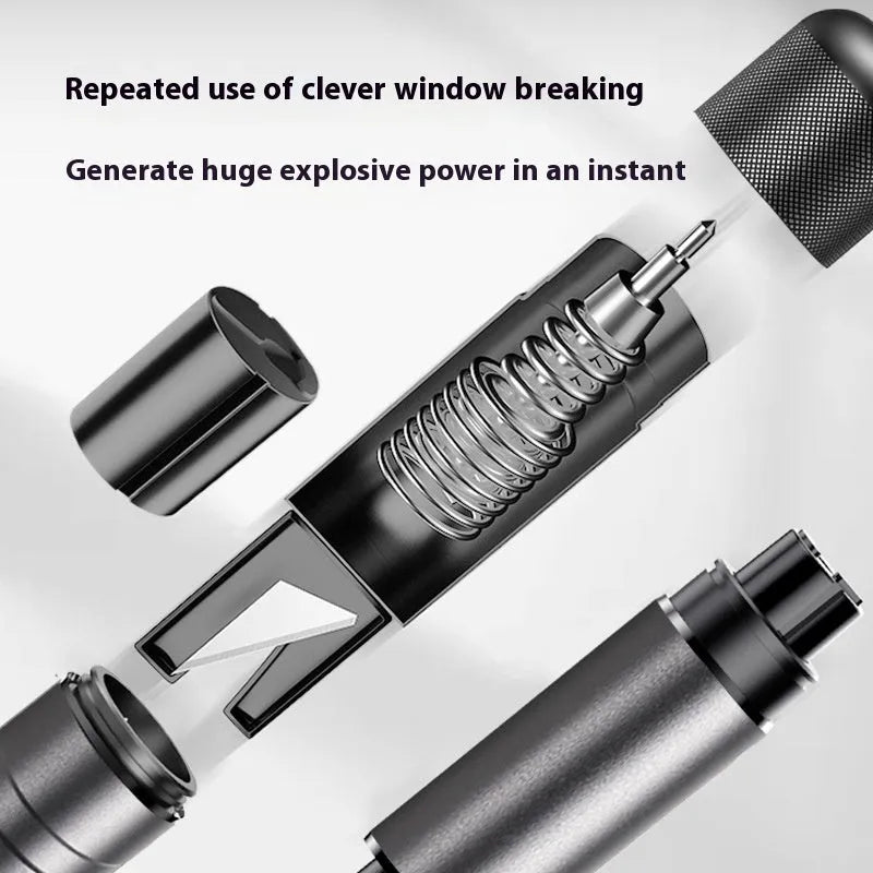 Gun grey aluminium alloy car safety hammer with seatbelt cutter on 3M rubber base