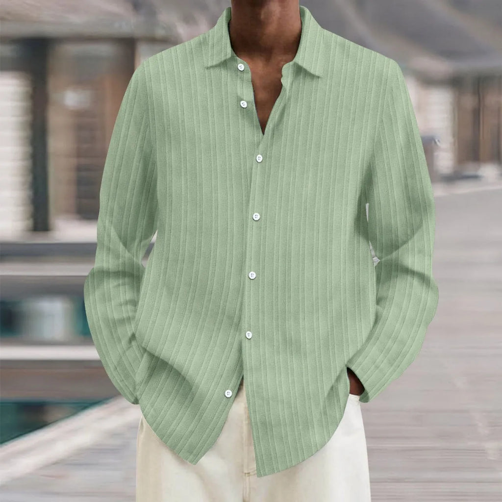 Men's striped cardigan long sleeve shirt with 3D pattern design in chemical fibre blend fabric