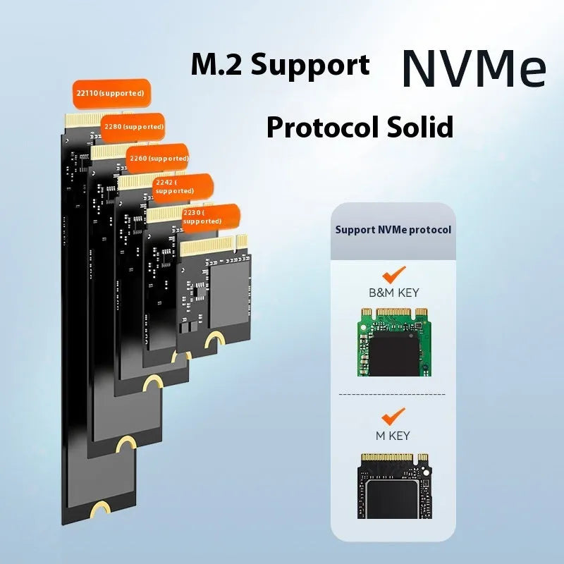 Black external SSD enclosure for NVME M.2 drives with USB Type-C port