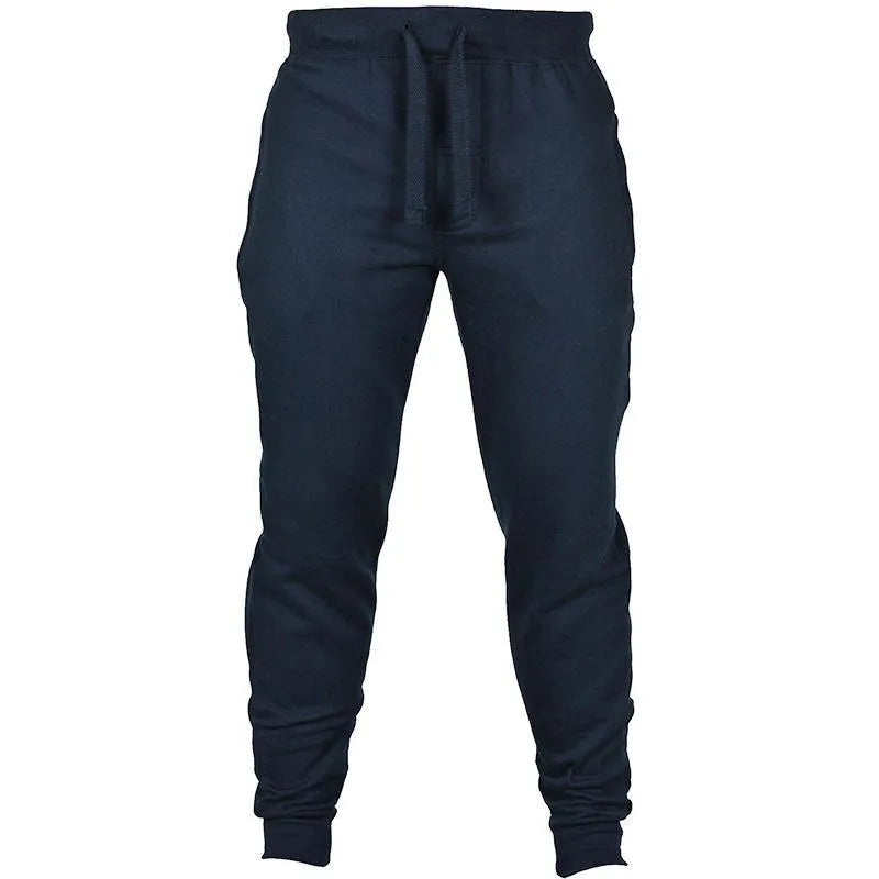Men's solid colour drawstring waist fleece casual trousers in loose fit style