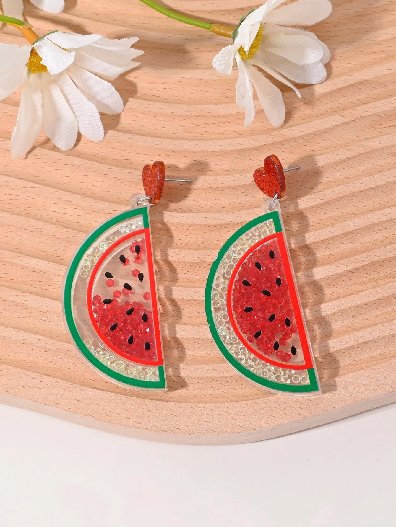 Pastoral style fruit shaped acrylic earrings for women with cherry, strawberry, watermelon designs