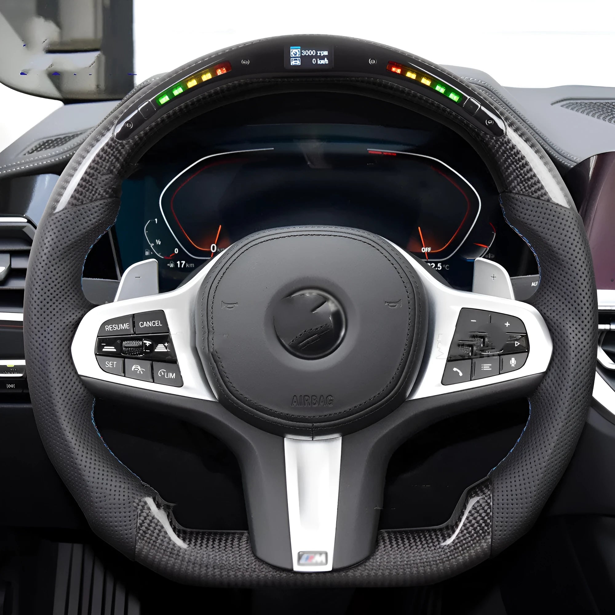 Black carbon fibre steering wheel for BMW X3 X5 with LED controls and heating function
