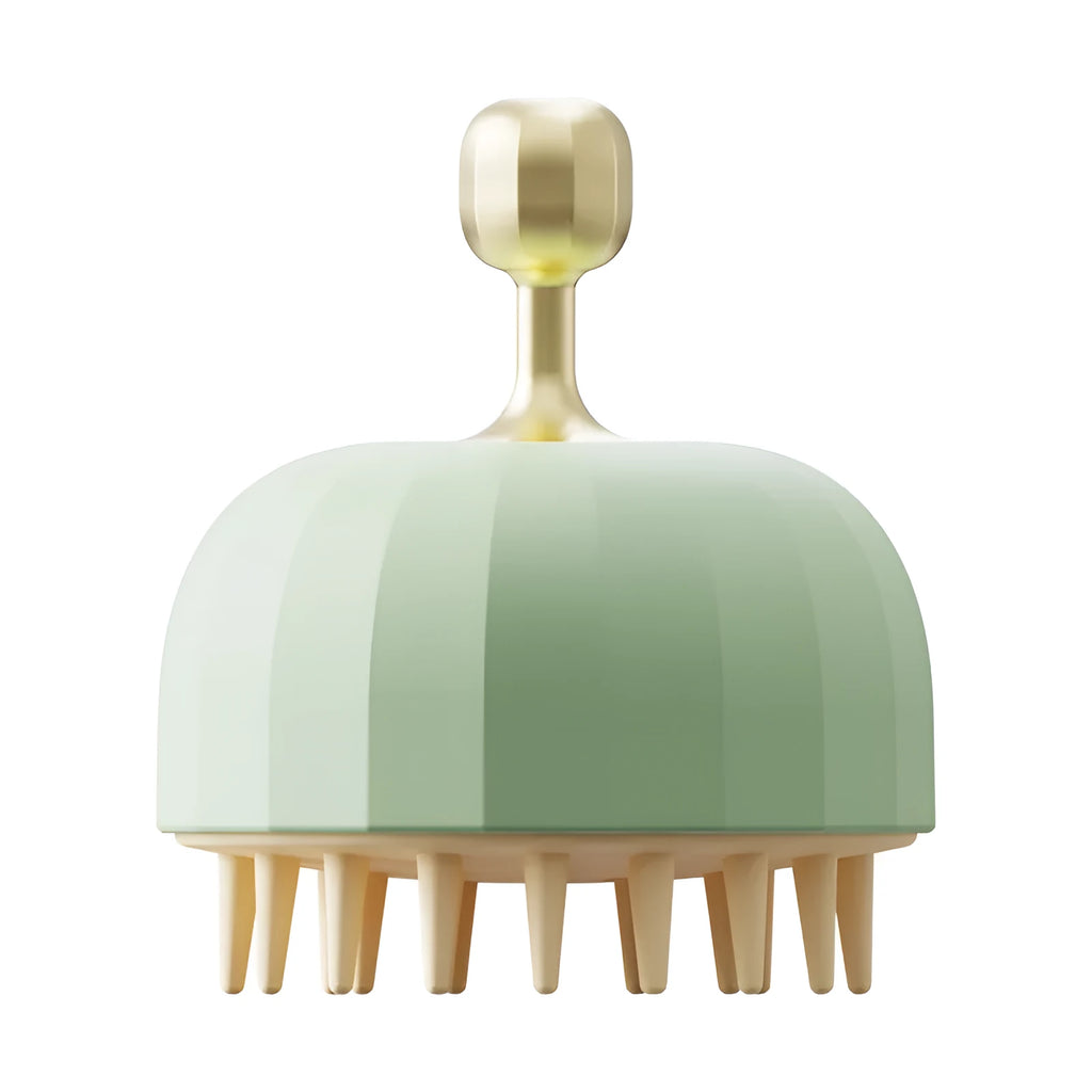 Green pet shampoo brush for dog and cat bathing with dual-sided design and water drain holes