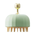 Green pet shampoo brush for dog and cat bathing with dual-sided design and water drain holes