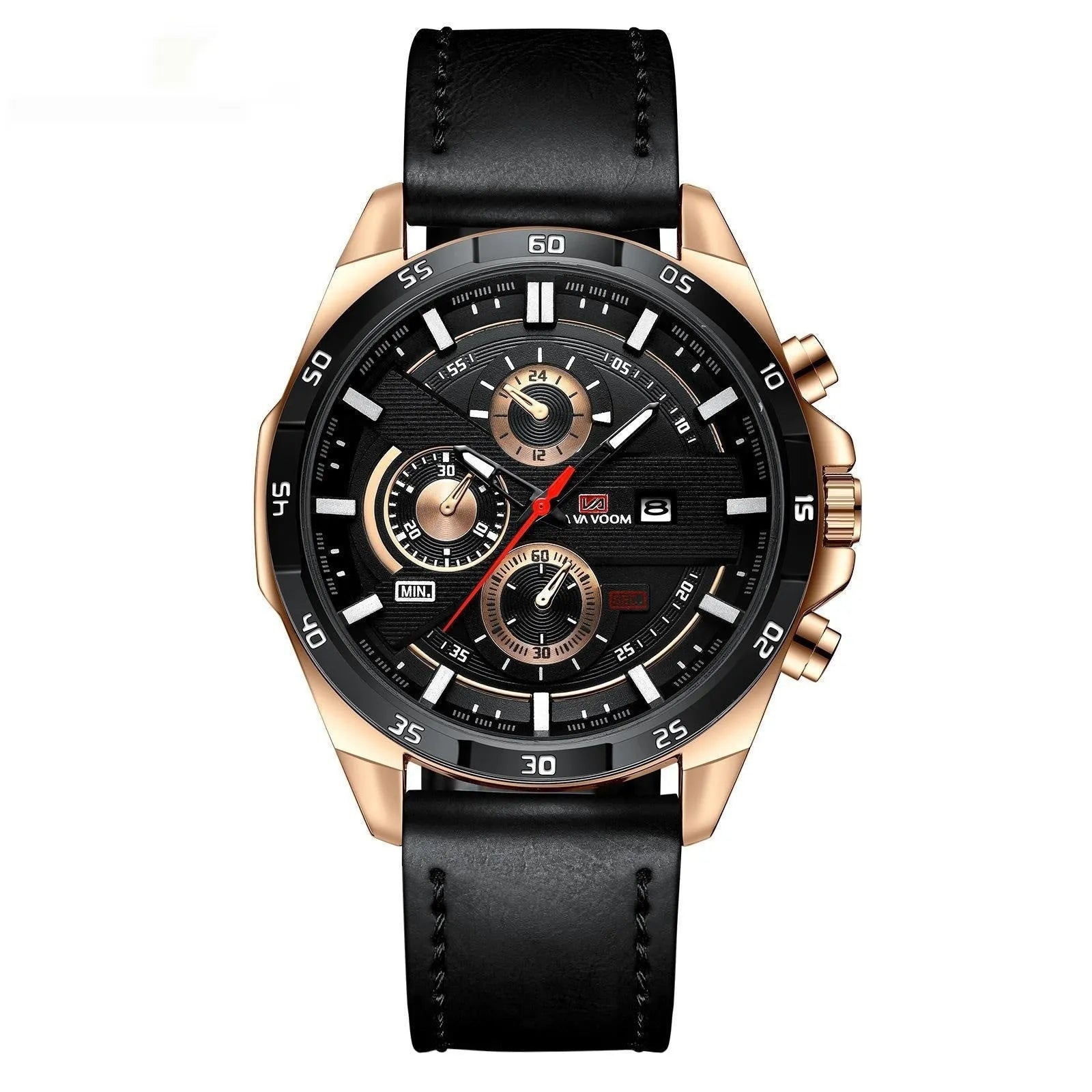 Business calendar waterproof quartz watch showing multiple colour variations with 10mm thickness