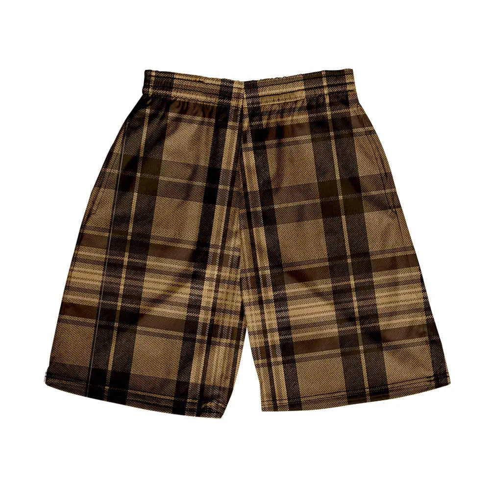 Men's plaid shorts with elastic waist in straight-leg cut available in multiple colours