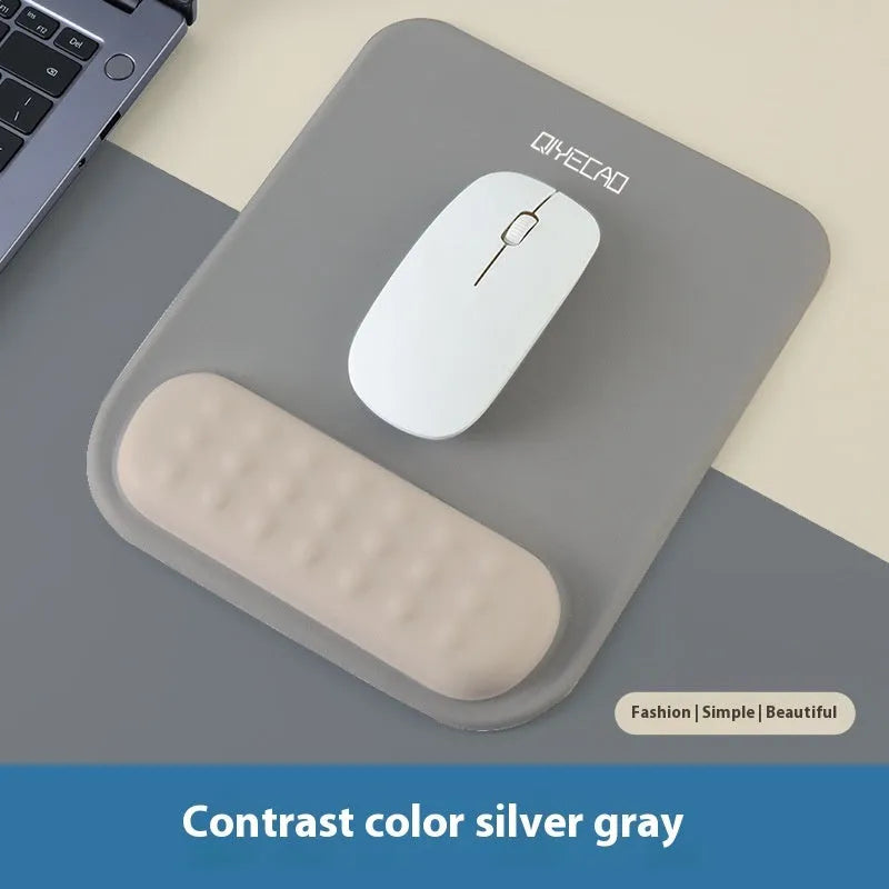 Ergonomic cloth silicone mouse pad with wrist strap in a choice of solid and gradient colours.