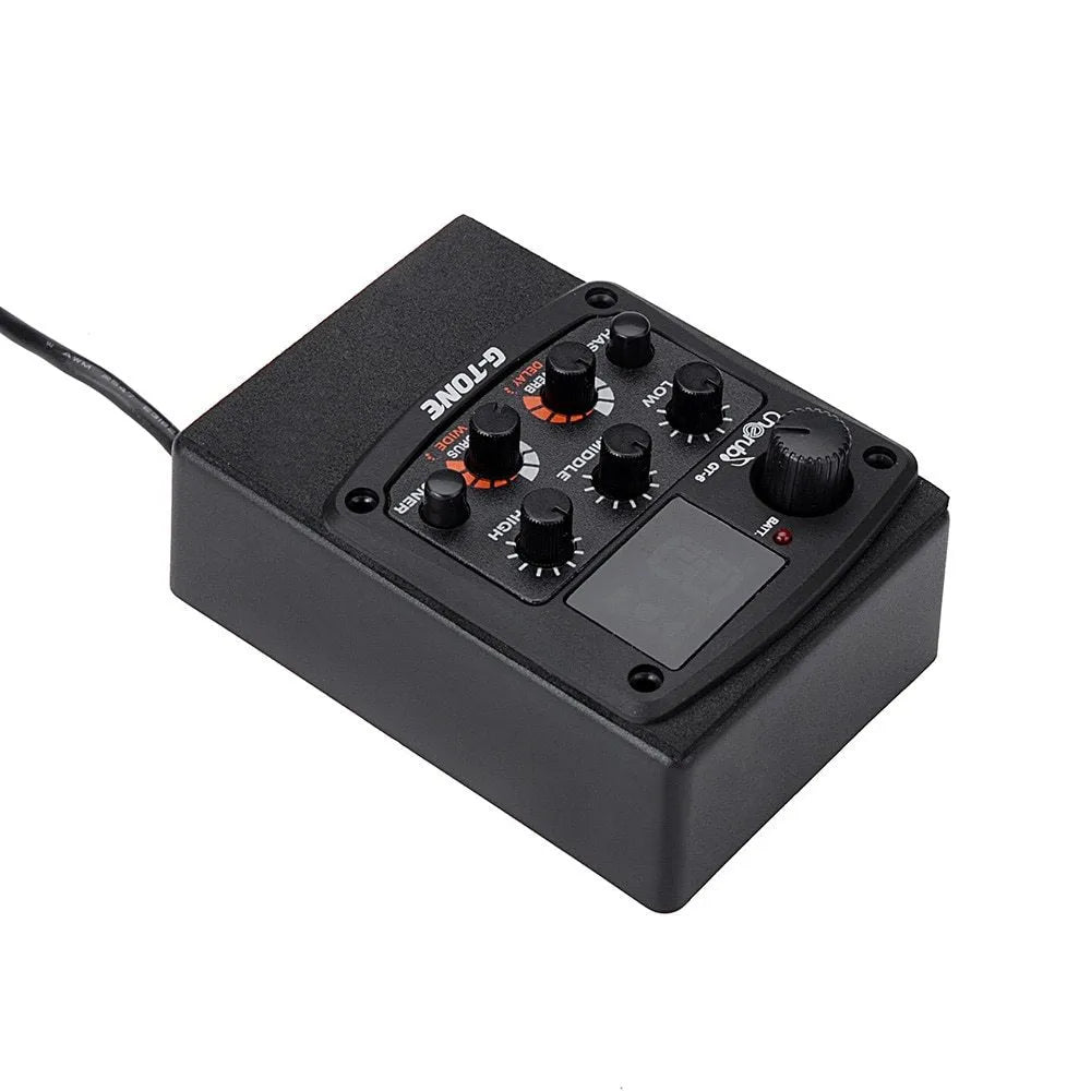 Cherub GT-6 black acoustic guitar soundhole pickup unit with control knobs for EQ and effects.