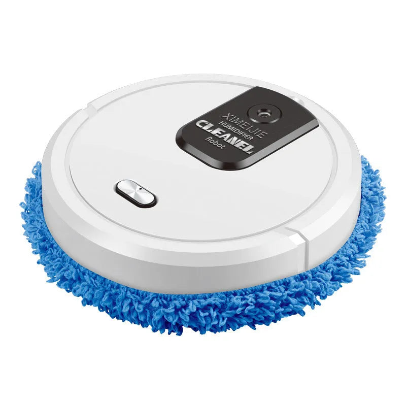 Automatic sweeping robot with wet and dry mopping cloths, 65mm slim body, and USB cable