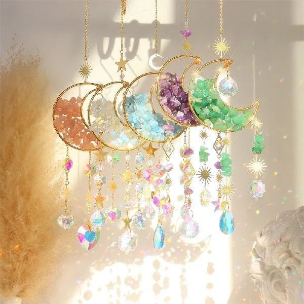 K9 crystal car hanging pendant with moon design in blue, green, pink, purple and white colour options