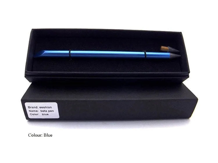 Inkless metal pen with alloy steel nib in choice of five colours including silver, gold, rose gold, black, and blue