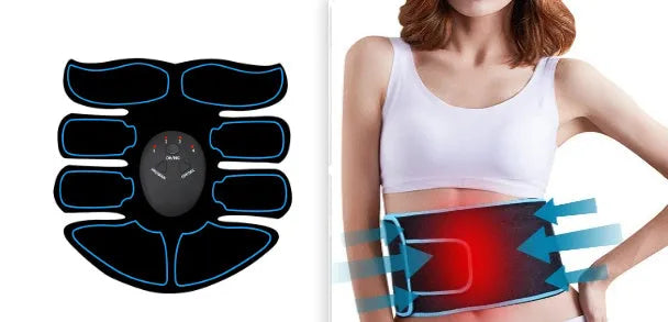 Abdominal muscle patch massager with six-pack electrodes and digital display charging unit